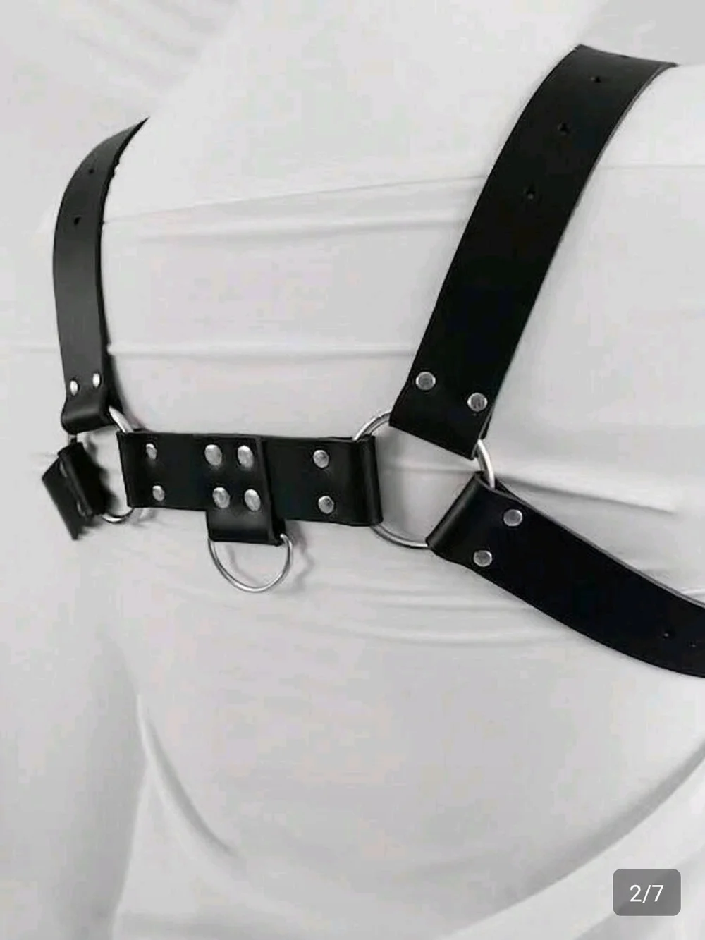 Trendy Men's Black Leather Chest Studded Harness Belt